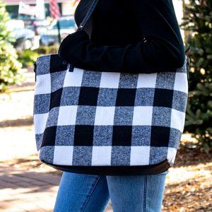 Buffalo Plaid Tote Bag Purse - Black and White